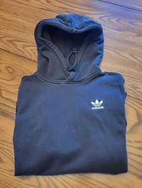 Mens Adidas Black Hoodie Sweatshirt XS Black Hoodie with White Trefoil Logo